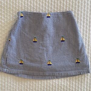 Girls’ Blue Seersucker Skort with Sailboat Embroidery, Size 3